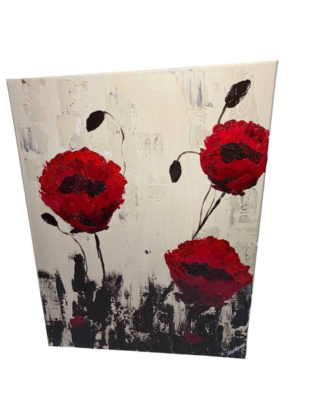 Original Artwork Red Poppy Canvas Wall Art Acrylics on Canvas 16 x 20"